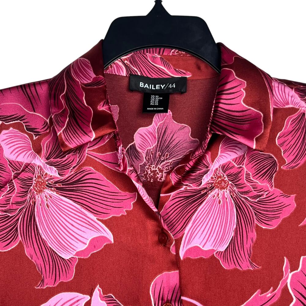 Bailey 44 Women's Size XS Satin Red Pink Floral Button-Up Long Sleeve Blouse Top - Picture 5 of 9